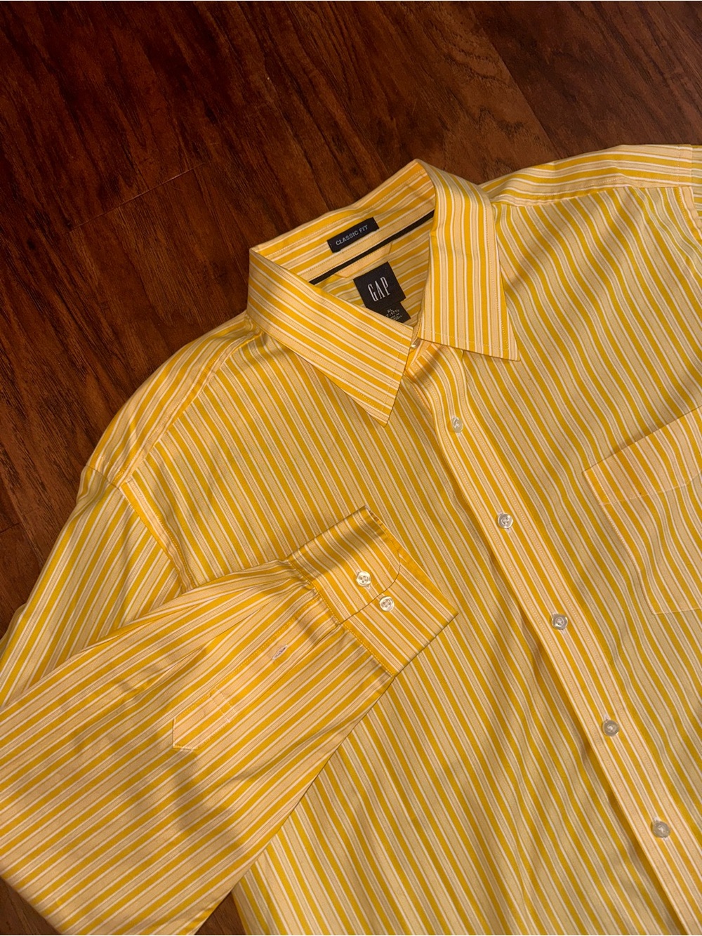 GAP 100% Cotton Men's Yellow and White Striped Dress Shirt Size XL - Picture 8 of 8